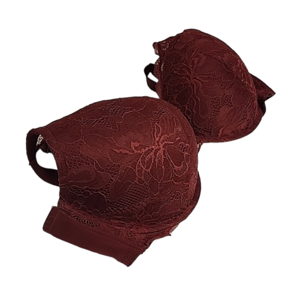 AUDEN Push Up Plunge Underwire Bra 46D Plus Size Wine Red Sublime Berry Lace - Picture 6 of 12